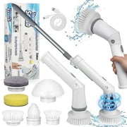 Amiluo Electric Spin Scrubber, Cordless Bathroom Cleaning Brush with Adjustable Handle \u0026 6 Replaceable Heads, Power Scrubber for Tub Tile Floor
